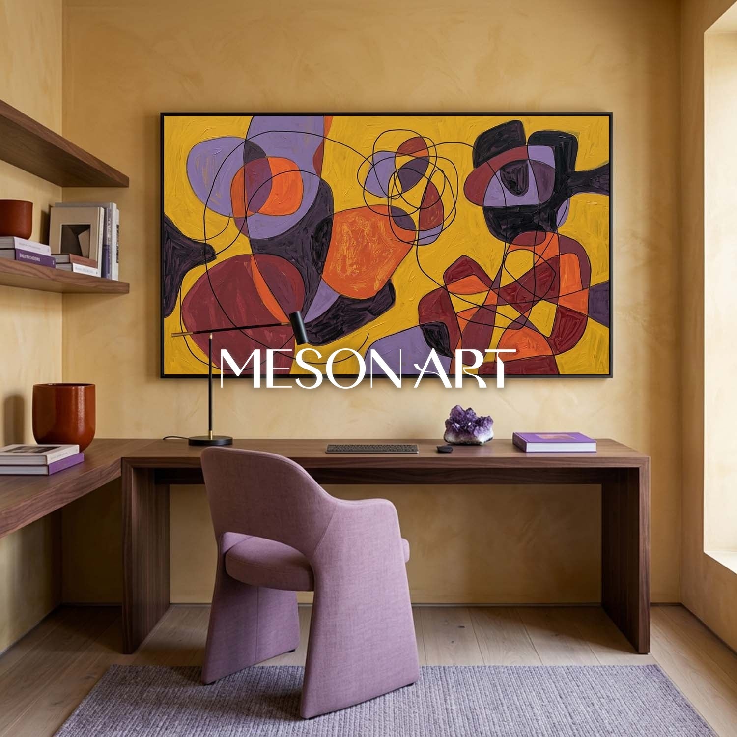 Contemporary Abstract Painting With Bold Yellow And Orange Colors For Modern Home Decor