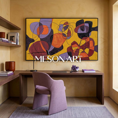 Contemporary Abstract Painting With Bold Yellow And Orange Colors For Modern Home Decor