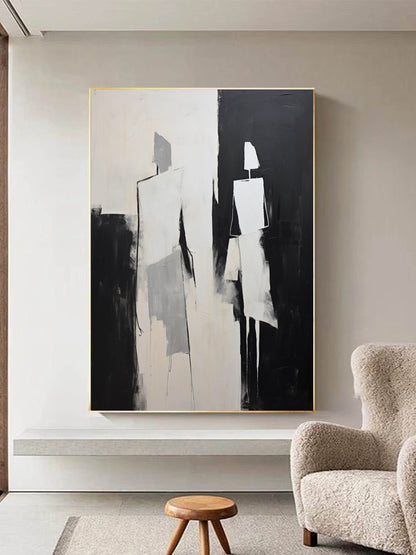 Black and Beige Minimalist Wall Art Black and Beige Abstract Painting Contemporary Minimalist Art Abstract Peopel Abstract Canvas Painting