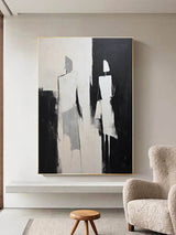 Black and Beige Minimalist Wall Art Black and Beige Abstract Painting Contemporary Minimalist Art Abstract Peopel Abstract Canvas Painting