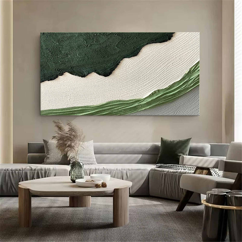 Large Green and White Texture Painting Green and White Textured Art Plaster Abstract Canvas Painting