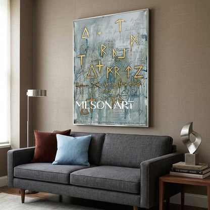 Gray-Green Neo Expressionist Art Statement Framed Canvas Living Room