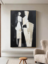 Black And Beige Abstract People Painting Abstract People Art Figure Abstract Painting Black and Beige Minimal Wall Art Modern Minimalist Art