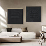 3D Black Textured Abstract Canvas Art Set of 2 Wabi Sabi Wall Art Black Minimalist Painting for Sale