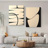 Beige And Black Canvas Painting Set Of 2 Minimal Art on Canvas For Sale Wabi Sabi Wall Art Decor