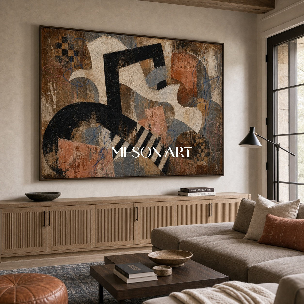 Modern Abstract Wall Art With Textured Geometric Forms For Living Room Decor