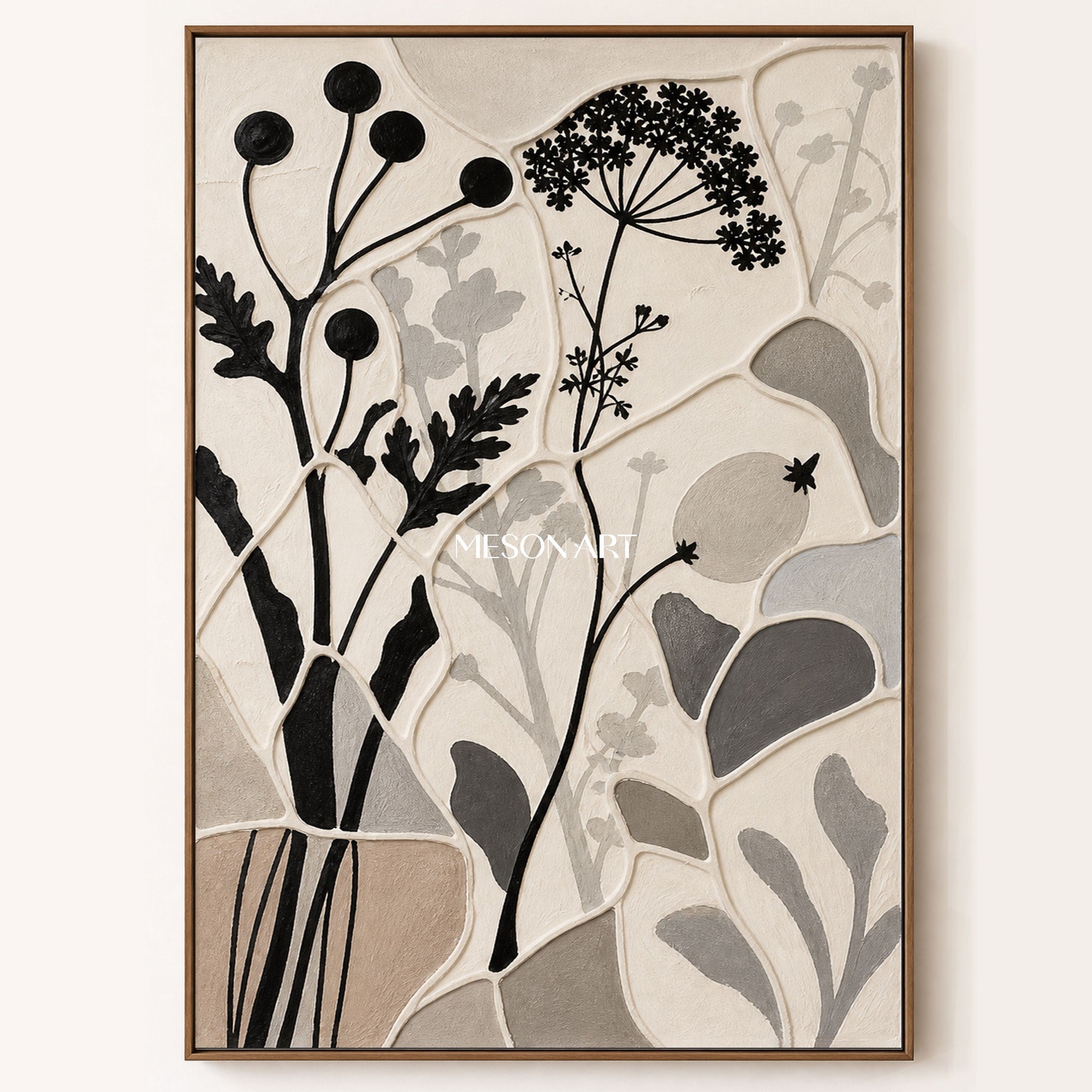 Minimalist Botanical Wall Art With Textured Relief For Japandi Home Decor