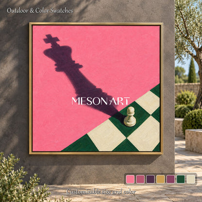 Pink And Green Surrealism Chess Painting Square Wall Art Original Artist Hand Painted For Living Room By Mesonart