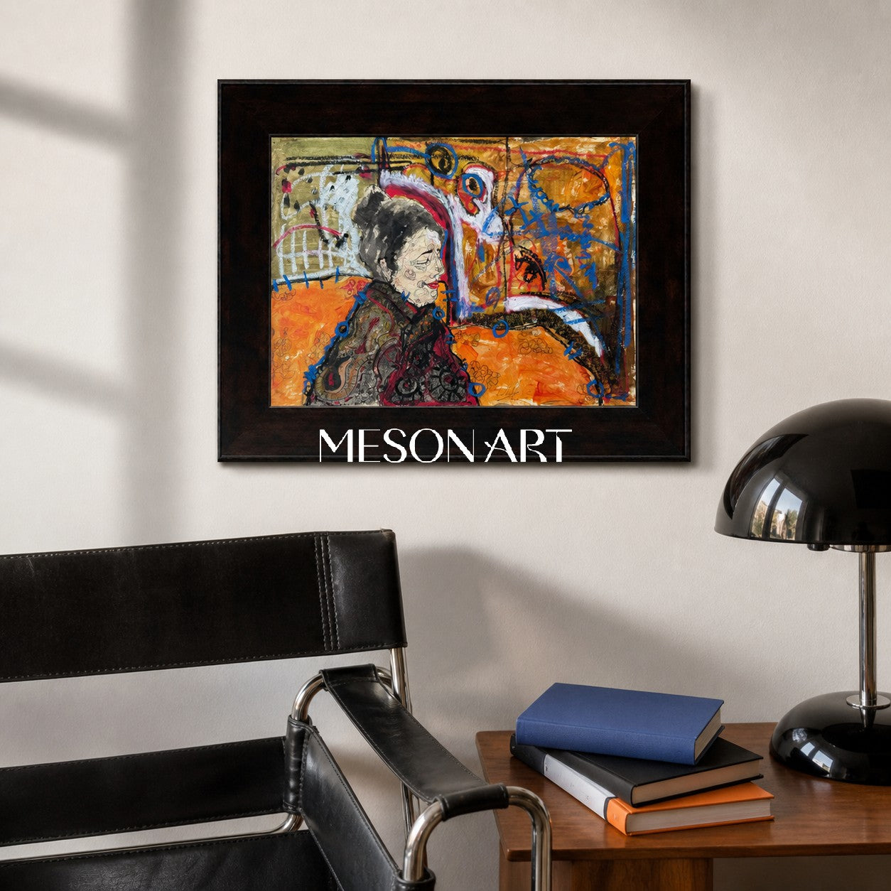 Orange And Black Figurative Painting Contemporary Original Artwork Rectangular Wall Art Gallery Collectible Fine By Mesonart