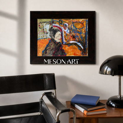 Orange And Black Figurative Painting Contemporary Original Artwork Rectangular Wall Art Gallery Collectible Fine By Mesonart