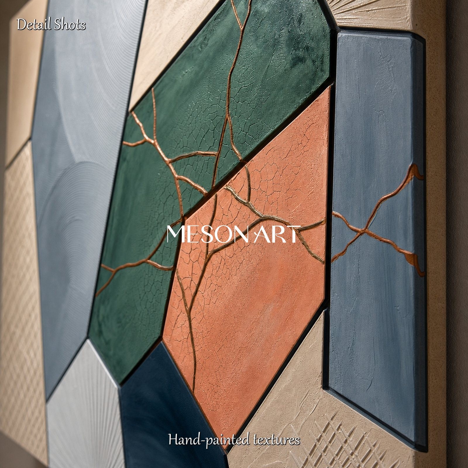 Textured Plaster Art With Cracked Finish For Modern Living Room