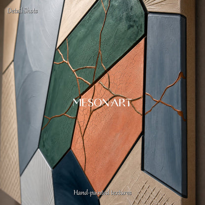 Textured Plaster Art With Cracked Finish For Modern Living Room Decor