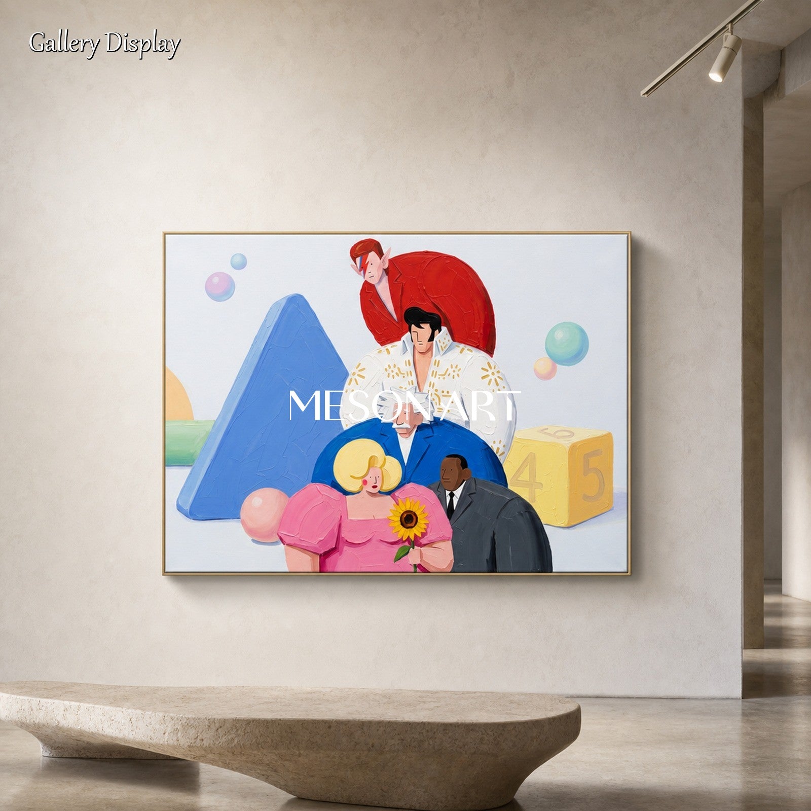 Minimalist Pop Art Painting With Iconic Figures For Modern Living Room Decor