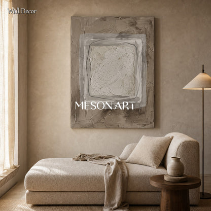 Minimalist Abstract Painting With Textured Relief For Modern Living Room Decor