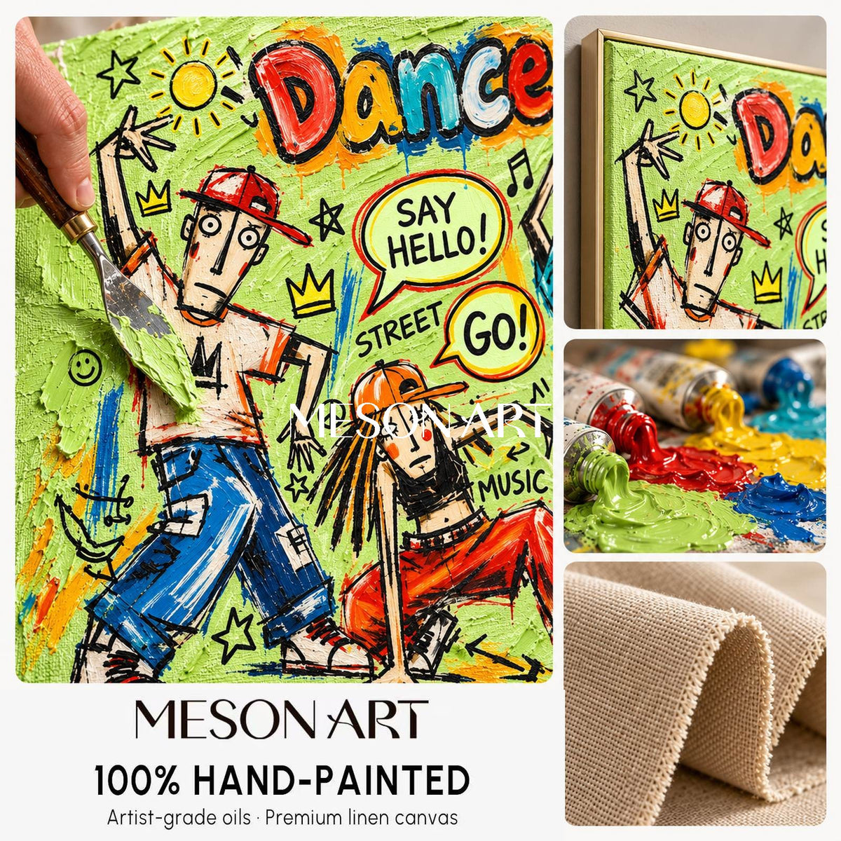 Green And Red Graffiti Street Art Panoramic Canvas Painting For Living Room By Mesonart