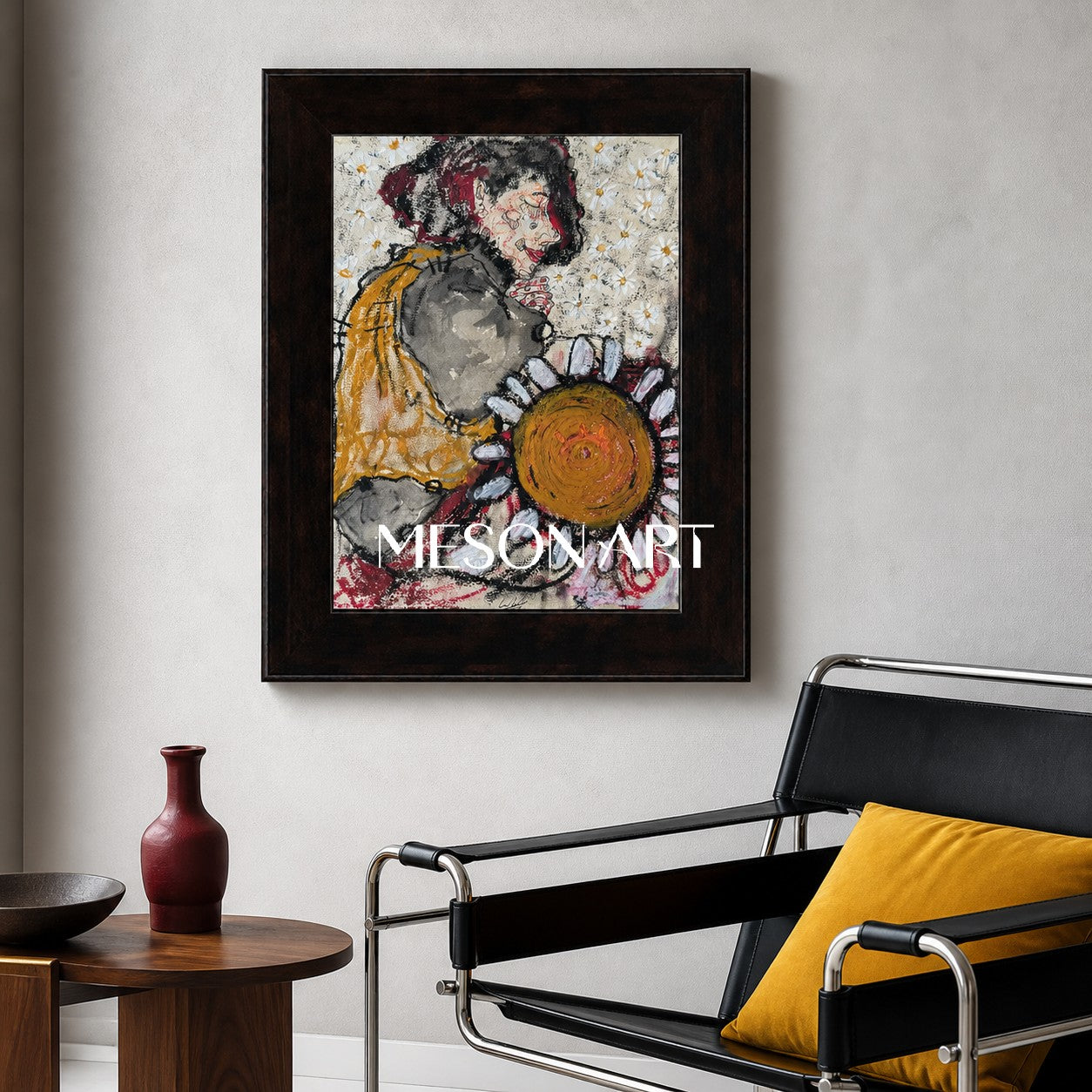 Yellow And Red Figurative Painting Contemporary Original Art Rectangular Wall Art For Living Room By Mesonart