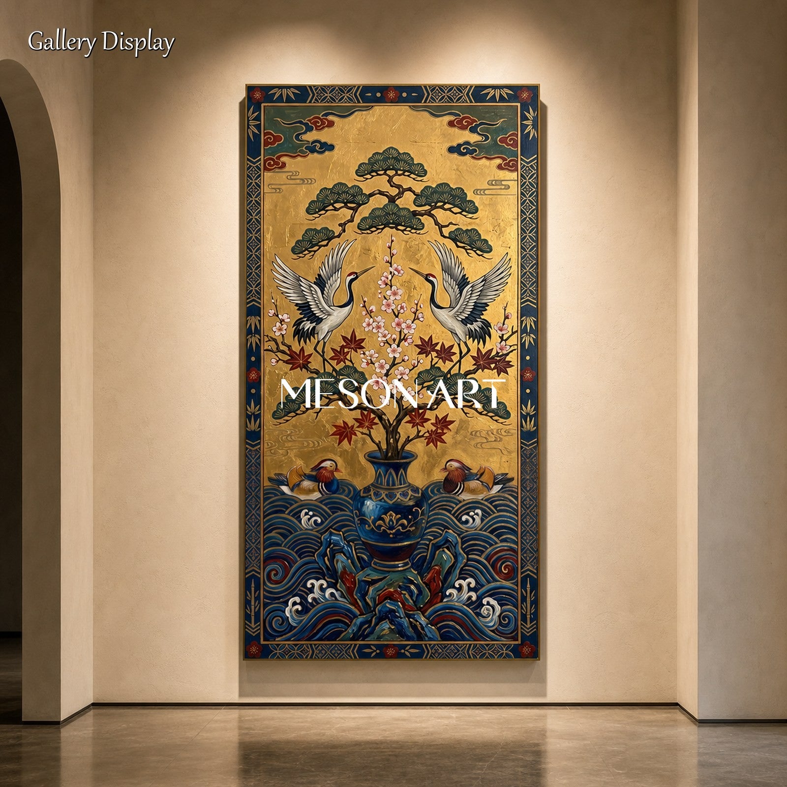 Exquisite Gold Leaf Crane Painting For Elegant Living Room Decor And Entryway