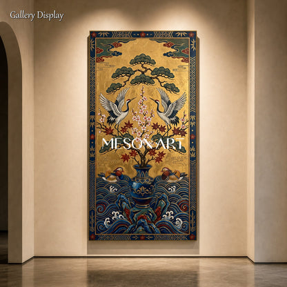 Exquisite Gold Leaf Crane Painting For Elegant Living Room Decor And Entryway