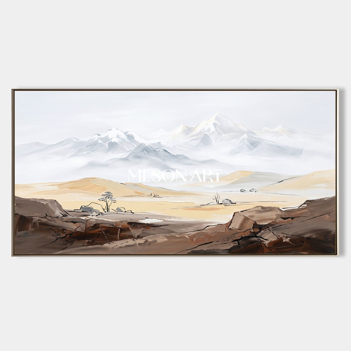 Beige And White Neutral Art Large Wall Paintings For Panoramic Mountain Landscape Original Artist By Mesonart