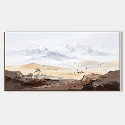 Beige And White Neutral Art Large Wall Paintings For Panoramic Mountain Landscape Original Artist By Mesonart