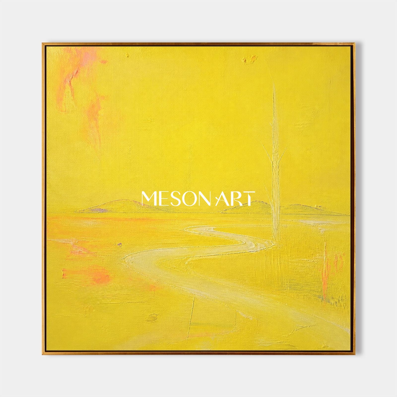 Minimalist Yellow Landscape Painting With Soft Texture For Modern Living Room Wall Decor