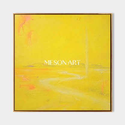 Minimalist Yellow Landscape Painting With Soft Texture For Modern Living Room Wall Decor