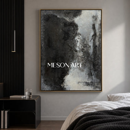 Black And White Abstract Painting Rectangular Wall Art Textured Original Modern Large By Mesonart