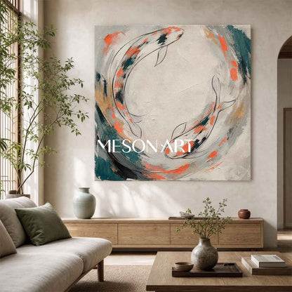 Minimalist Koi Fish Abstract Painting For Modern Living Room Wall Art Decor
