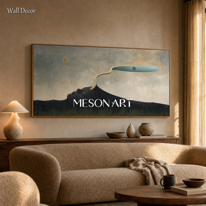 Surrealist Art Painting With Golden Accents For Modern Living Room And Executive Office Decor