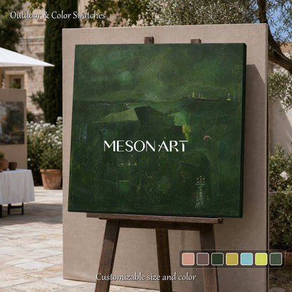 Emerald Silence Original Green Abstract Landscape Painting With Gold Frame For Modern Living Room And Home Office Decor