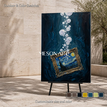 Blue And Gold Surrealism Figurative Contemporary Art Rectangular Wall Decor For Living Room By Mesonart