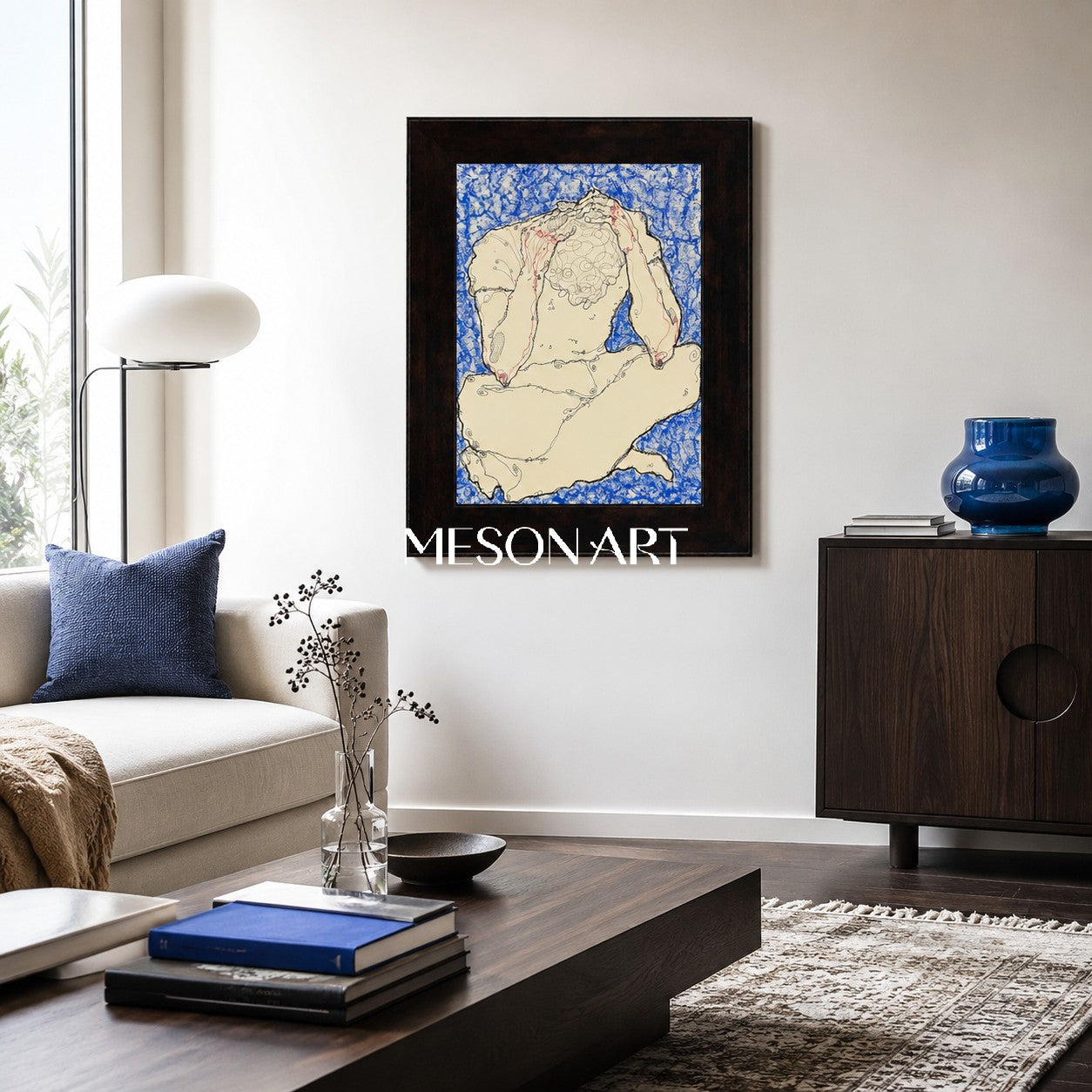 Blue And White Fine Art Statement Piece Rectangular Wall Decor For Living Room Original Artist By Mesonart