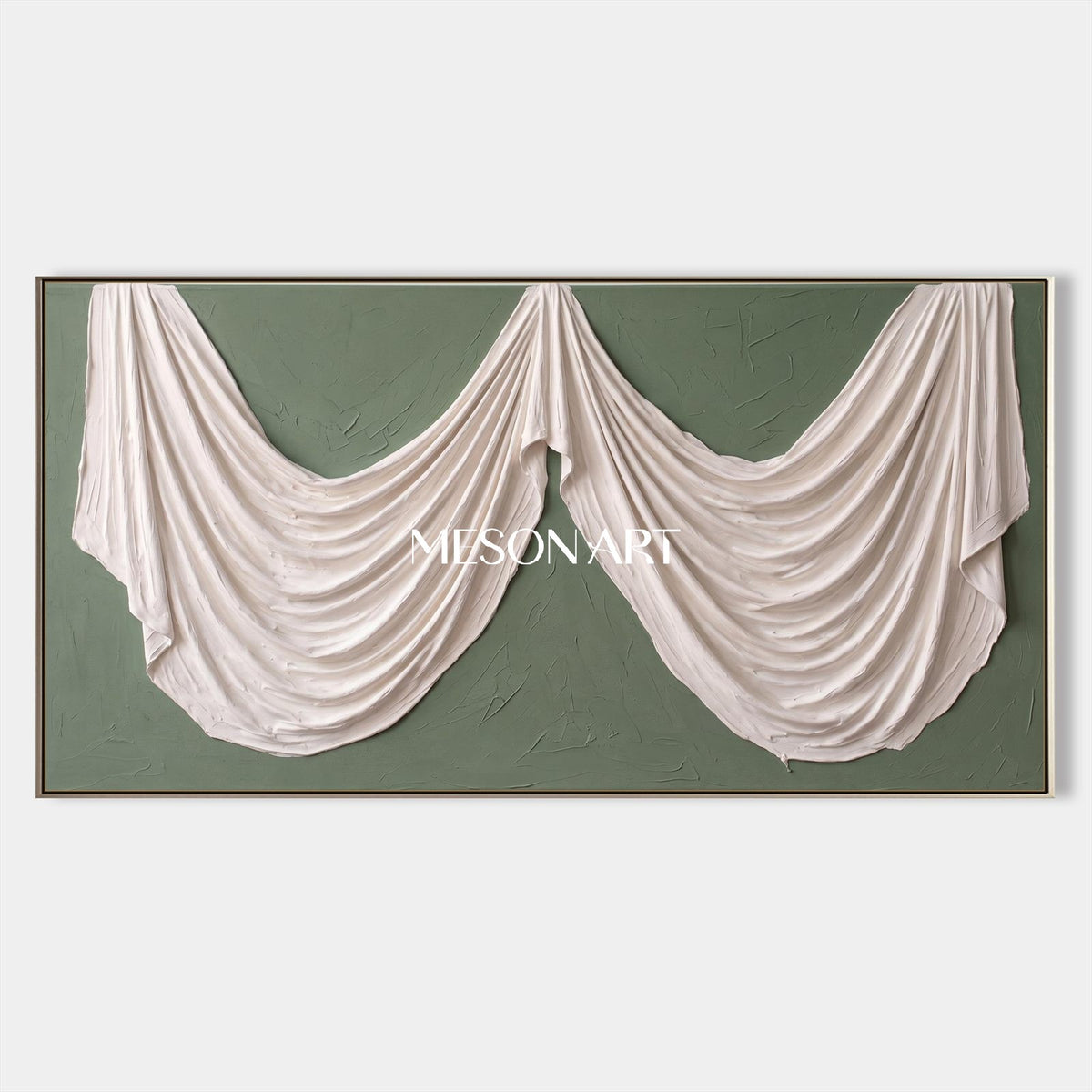 Green And White Plaster Relief Art Panoramic Sculptural Wall Decor By Mesonart