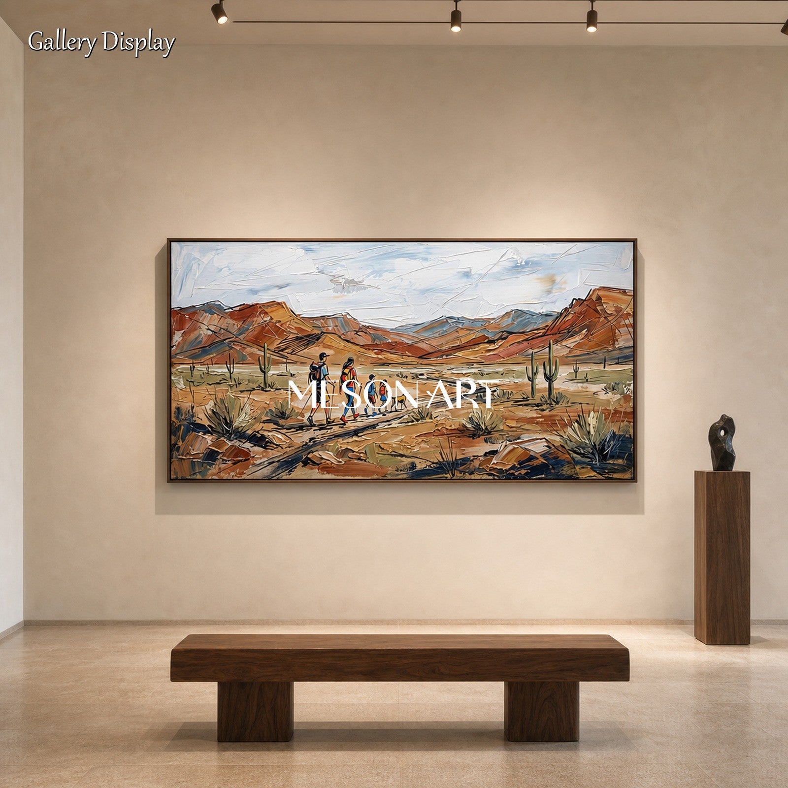 Brown And Blue Contemporary Landscape Mountain Painting Textured Art For Living Room By Mesonart