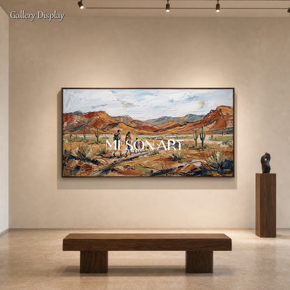 Brown And Blue Contemporary Landscape Mountain Painting Textured Art For Living Room By Mesonart