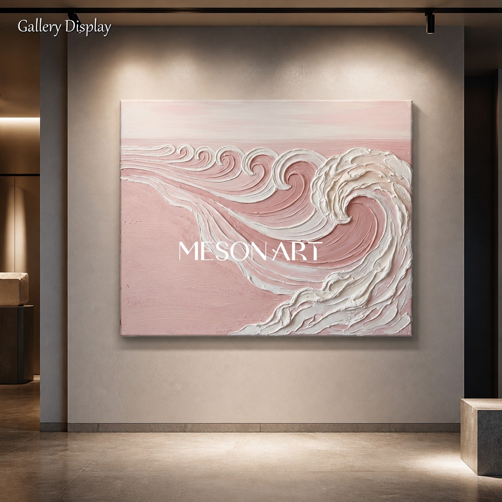 Pink And White Textured Wave Art For Modern Bedroom Decor