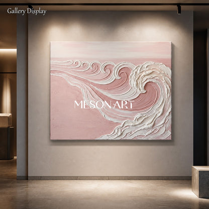 Pink And White Textured Wave Art For Modern Bedroom Decor