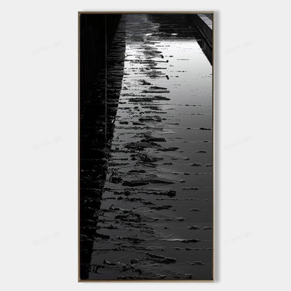Large Black Abstract Art for Sale 40"*80" Framed Wall Art Black Abstract Texture Painting on Canvas