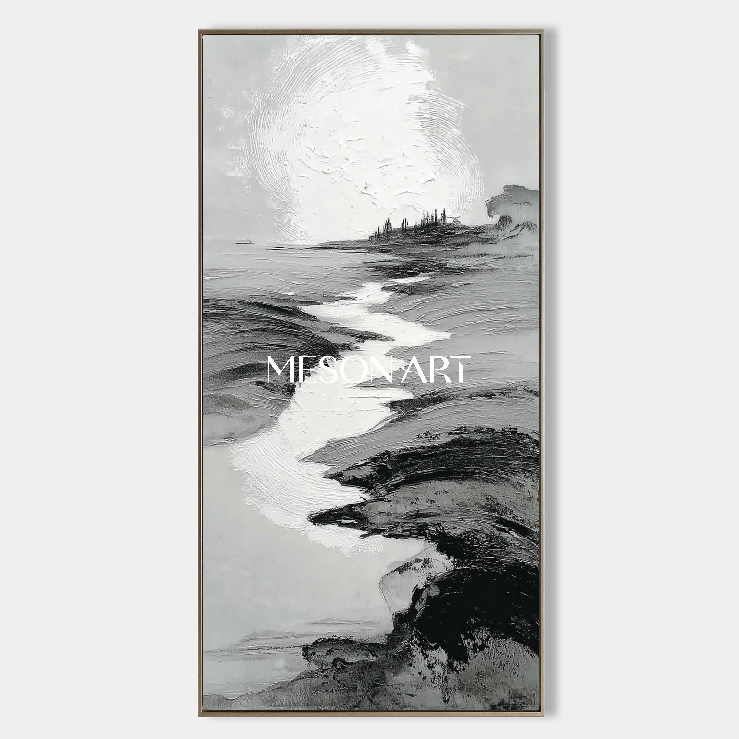 Wabi Sabi Inspired Black Textured Landscape Modern Hallway Wall Art