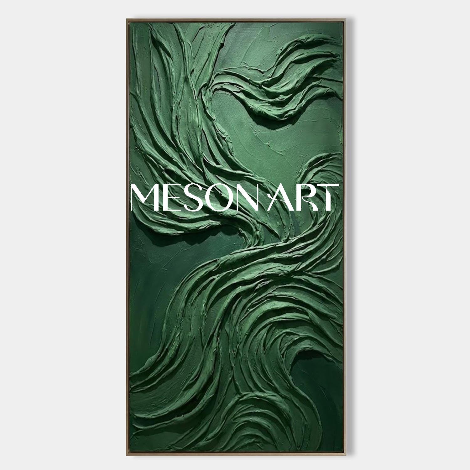 Minimalist Green Interior Decor Dark Green Wall Art Heavy Texture Painting