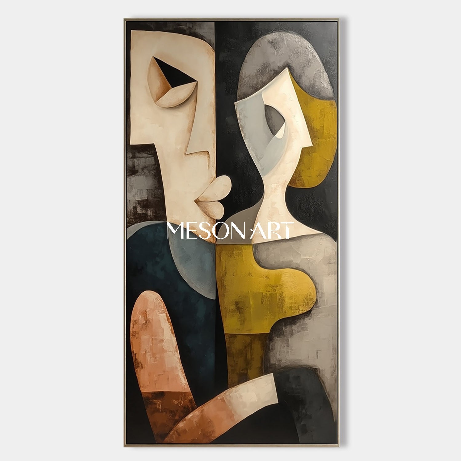 Large Dramatic Cubism Abstract Couple Oil Painting Wall Art Entryway
