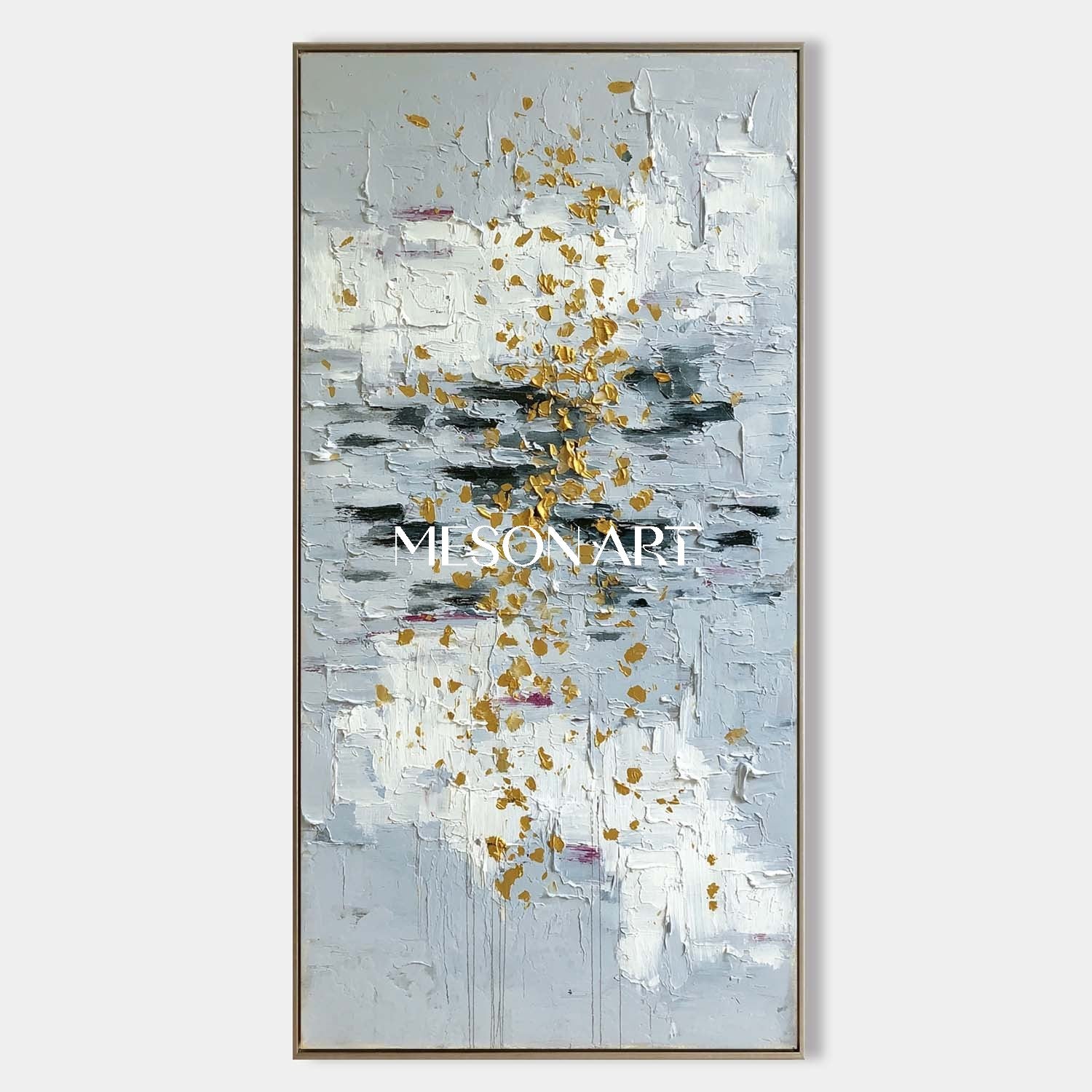 Vertical Abstract Wall Art Blue Gold Accents Large Textured Painting