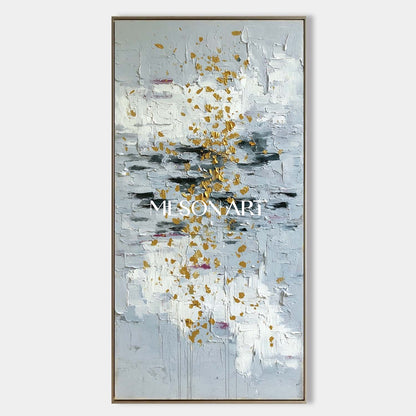 Vertical Abstract Wall Art Blue Gold Accents Large Textured Painting