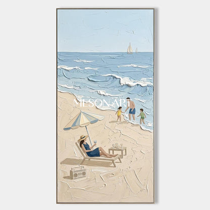 3D Textured Beach Painting Minimalist Coastal Art Hand-painted Texture Art Bohemian Beach Wall Art