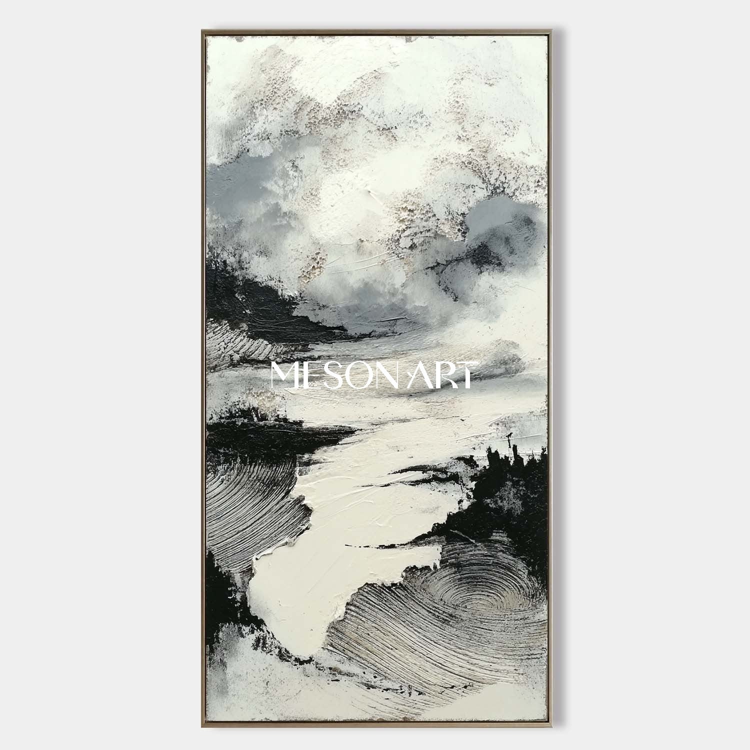 Modern Wabi Sabi Wall Art Vertical Black Textured Painting Enterway
