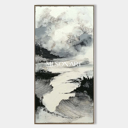 Modern Wabi Sabi Wall Art Vertical Black Textured Painting Enterway