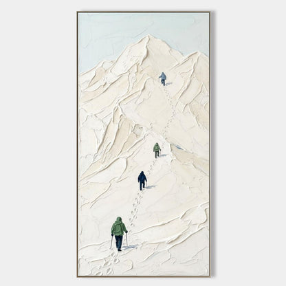 3D Textured Plaster Snow Mountain Climber Painting for Organic Modern Wall Art