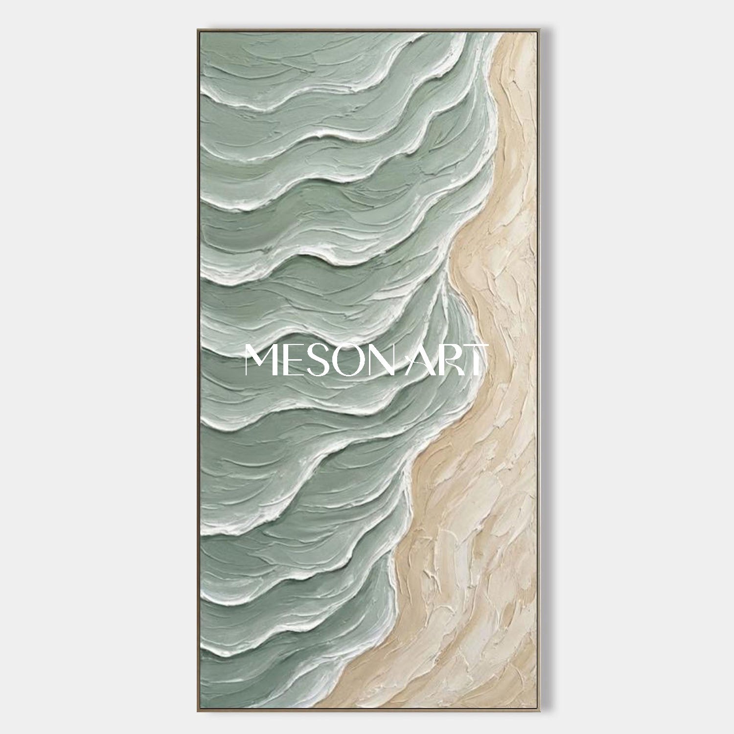 Large Green Wave And Beach Canvas Wall painting Minimalist Sea Wall Art Decoration