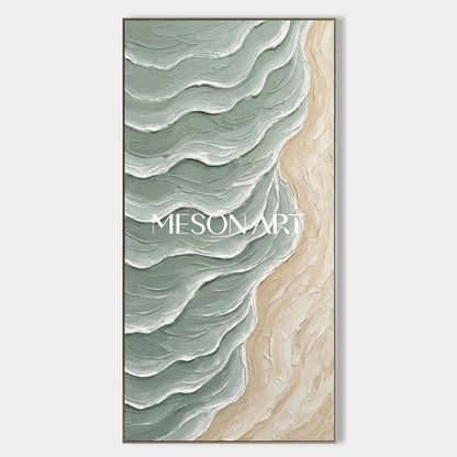 Large Green Wave And Beach Canvas Wall painting Minimalist Sea Wall Art Decoration
