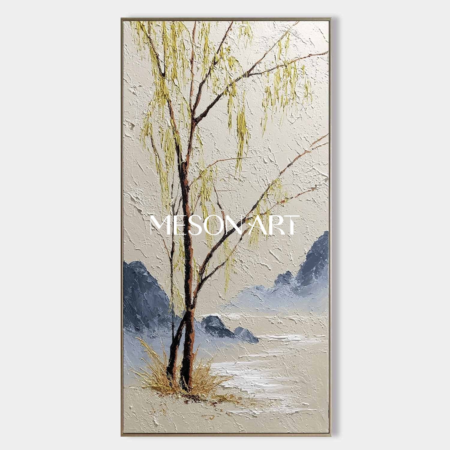 Contemporary Asian Landscape Art with Willow Trees – Mesonart Studio Original